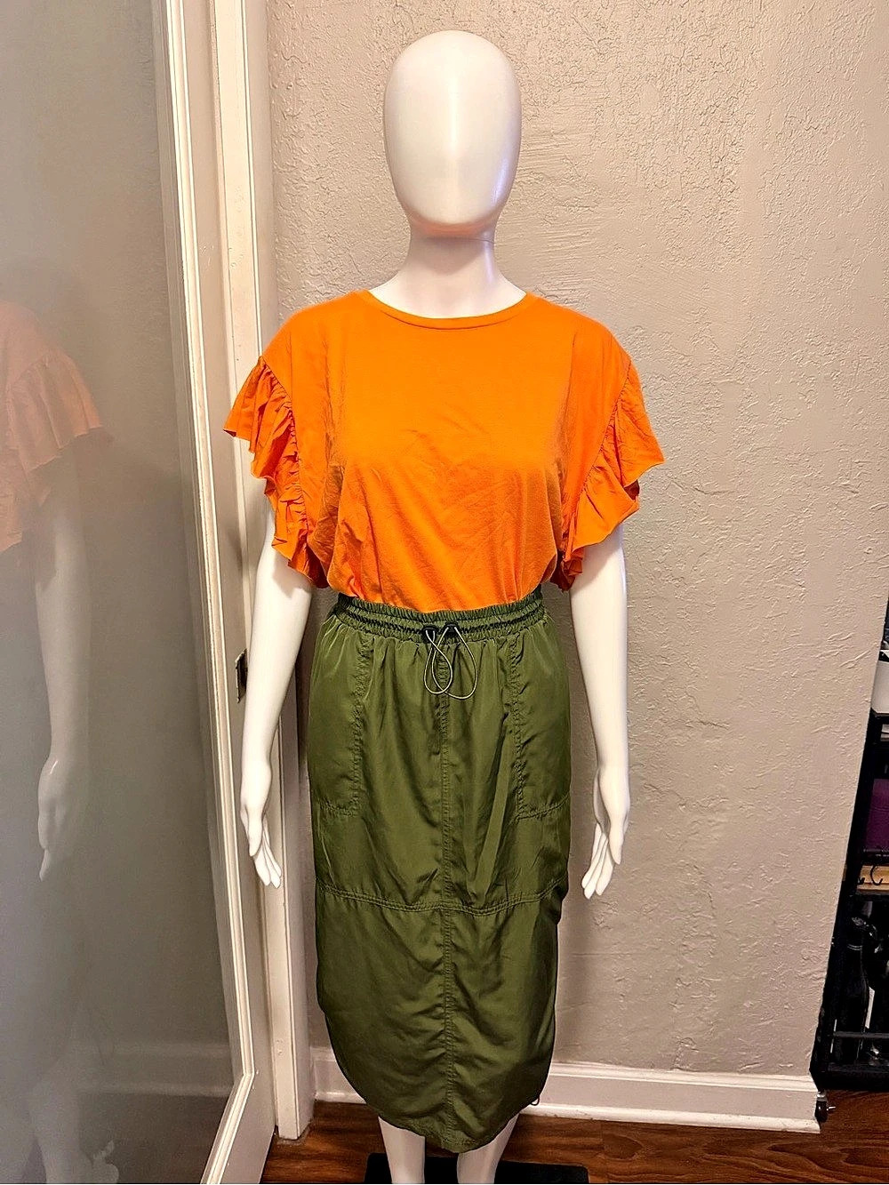 ZARA Orange Ruffle Sleeve Top